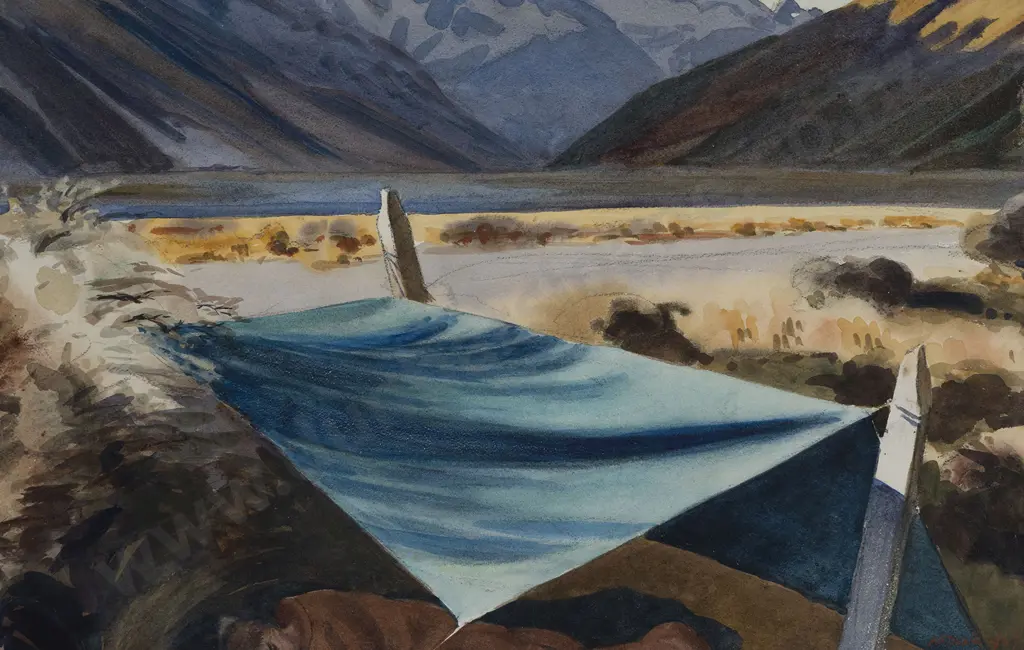 A Austin Deans (1915 - 2011) - Bivouac Camping on the Rangitata Image 1++
