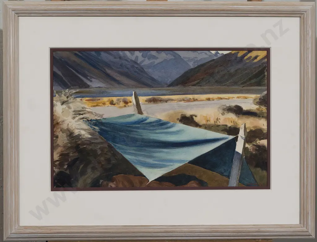A Austin Deans (1915 - 2011) - Bivouac Camping on the Rangitata Image 1++