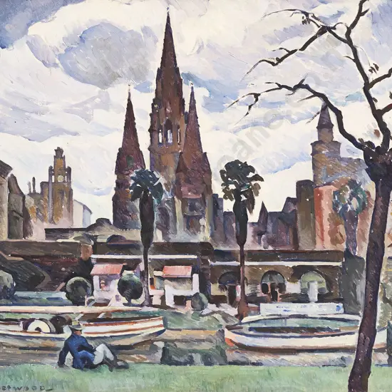 Maud Sherwood (1880-1956) - Riverside Scene with Cityscape