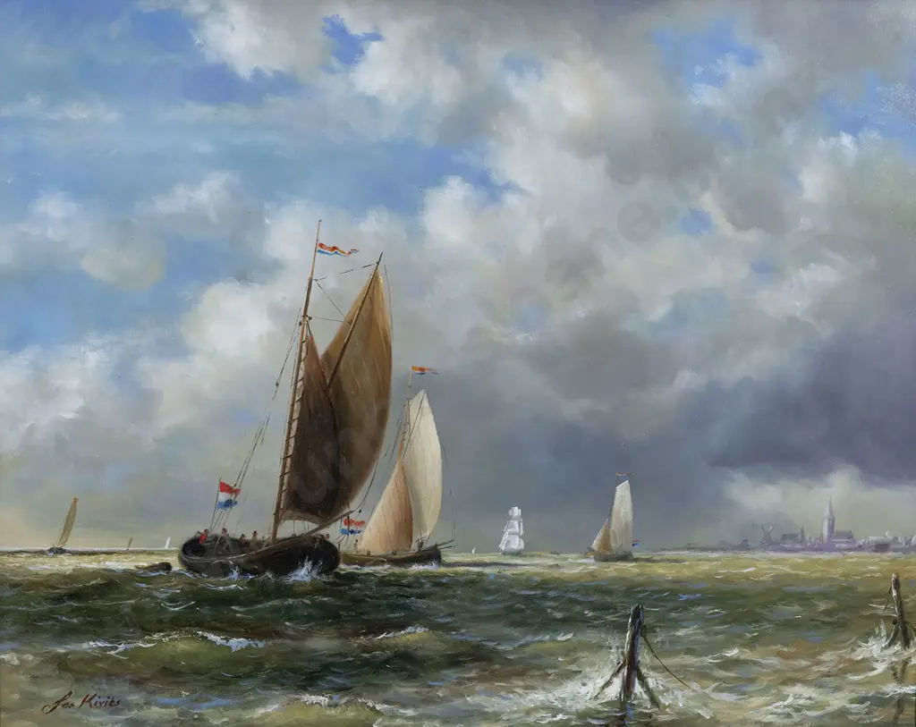 Jozef Kivits (b 1945) - Outing on the Zuiderzee Image 1++