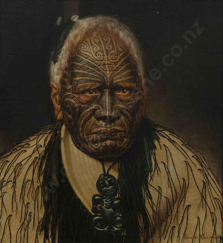 Philip Holmes (b 1953) - Portrait of Taraia Ngakuti Te Tumuhuia Image 1++