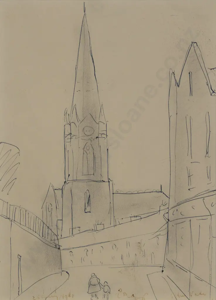 L S Lowry (British 1887 - 1976) - Church Street and Figures Image 1++