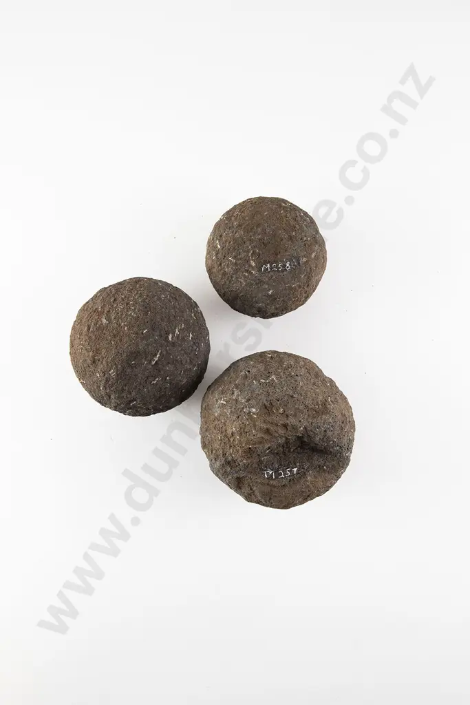 Three Spherical Hammer Stones From The Pitcairn Islands (Basalt) Image 1++