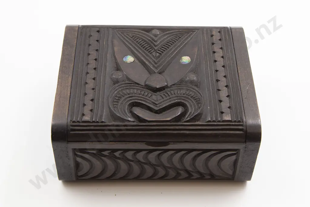 Two Carved Wood Maori Boxes Image 1++