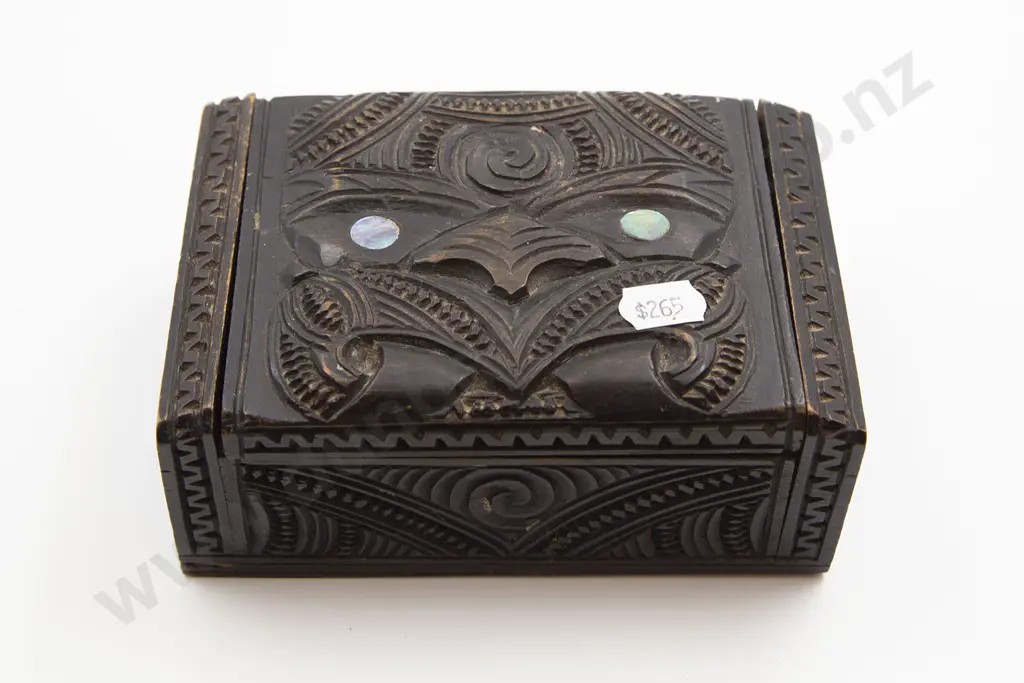 Two Carved Wood Maori Boxes Image 1++