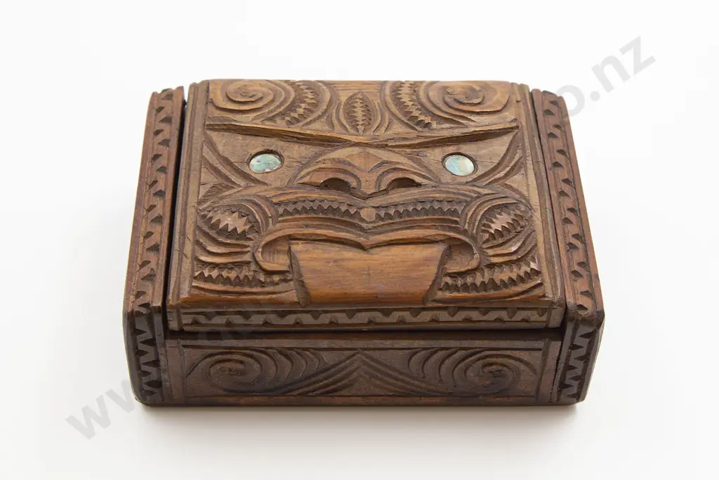 Two Carved Wood Maori Boxes Image 1++