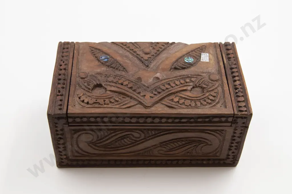 Two Carved Wood Maori Boxes Image 1++