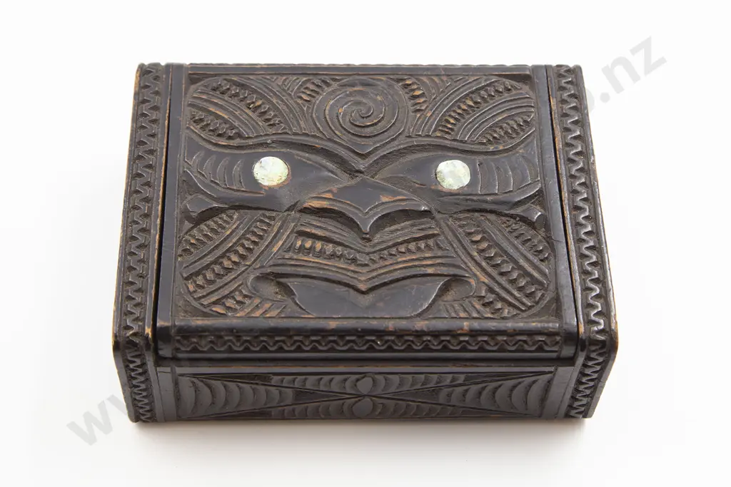 Two Carved Wood Maori Boxes Image 1++