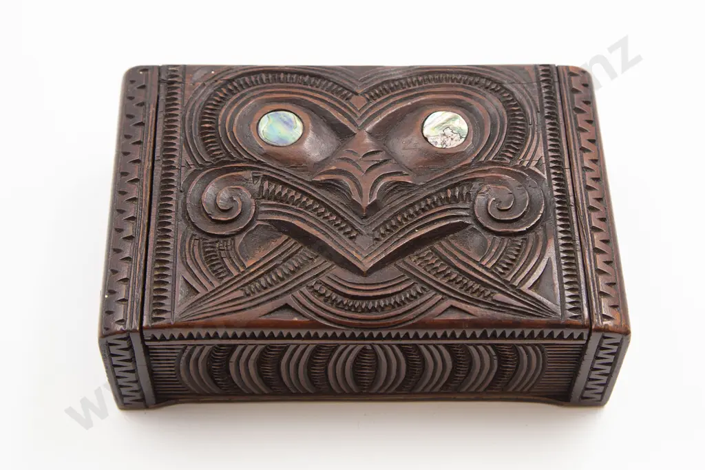 Two Carved Wood Maori Boxes Image 1++