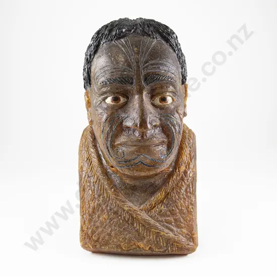 A Rare Large 19th Century Kauri Gum Bust Of A Maori Chief