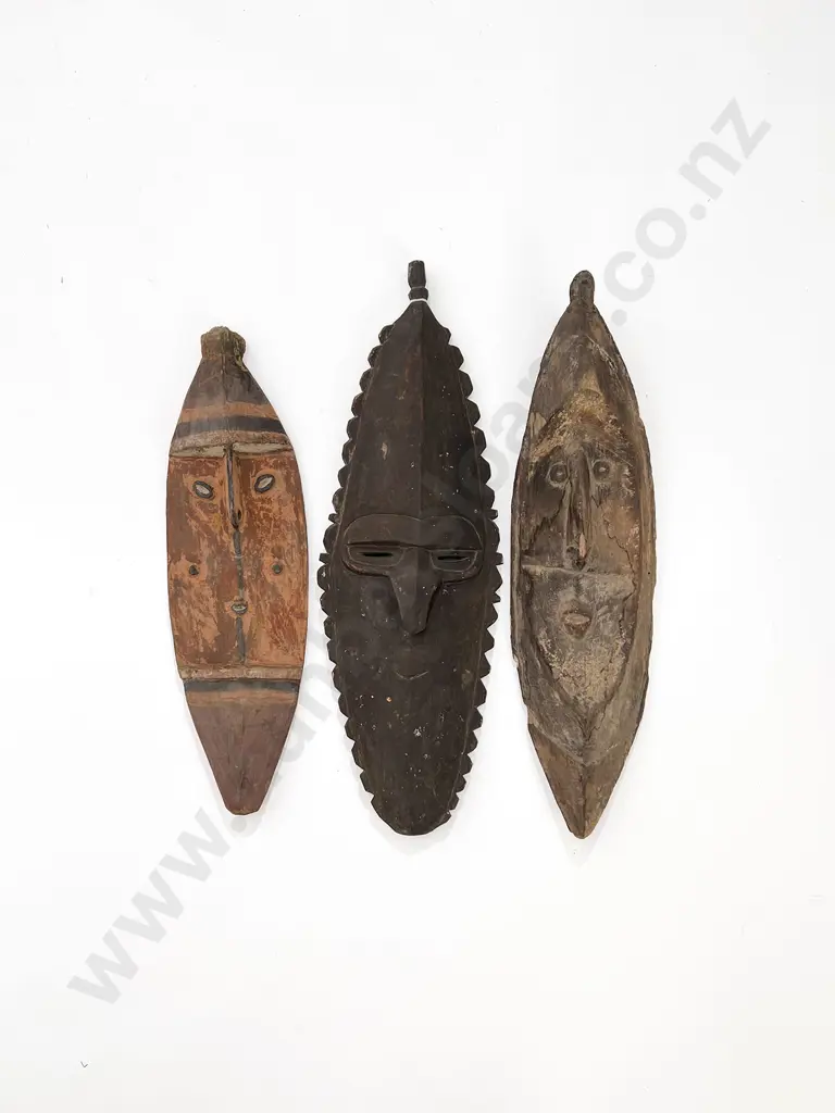 Three Papua New Guinea Ramu River Masks Image 1++