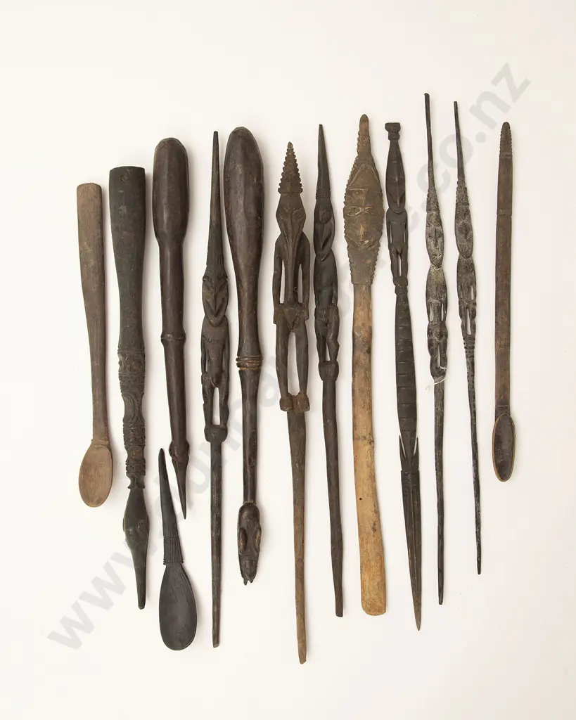 12 Assorted Papua New Guinea Carved Wood Food Implements Image 1++