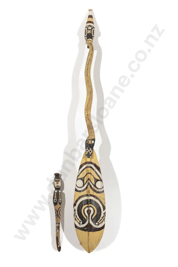 A Papua New Guinea Ceremonial Paddle And A Carved Suspension Hook Image 1++