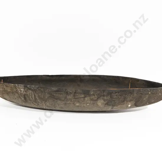A Large Elliptical Blackened Wood Feast Bowl