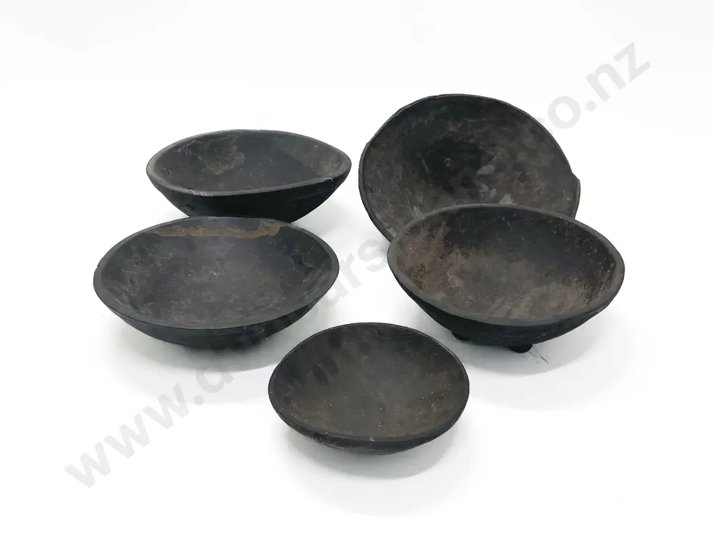 Five Papua New Guinea Sepik River Blackened Food Bowls Image 1++