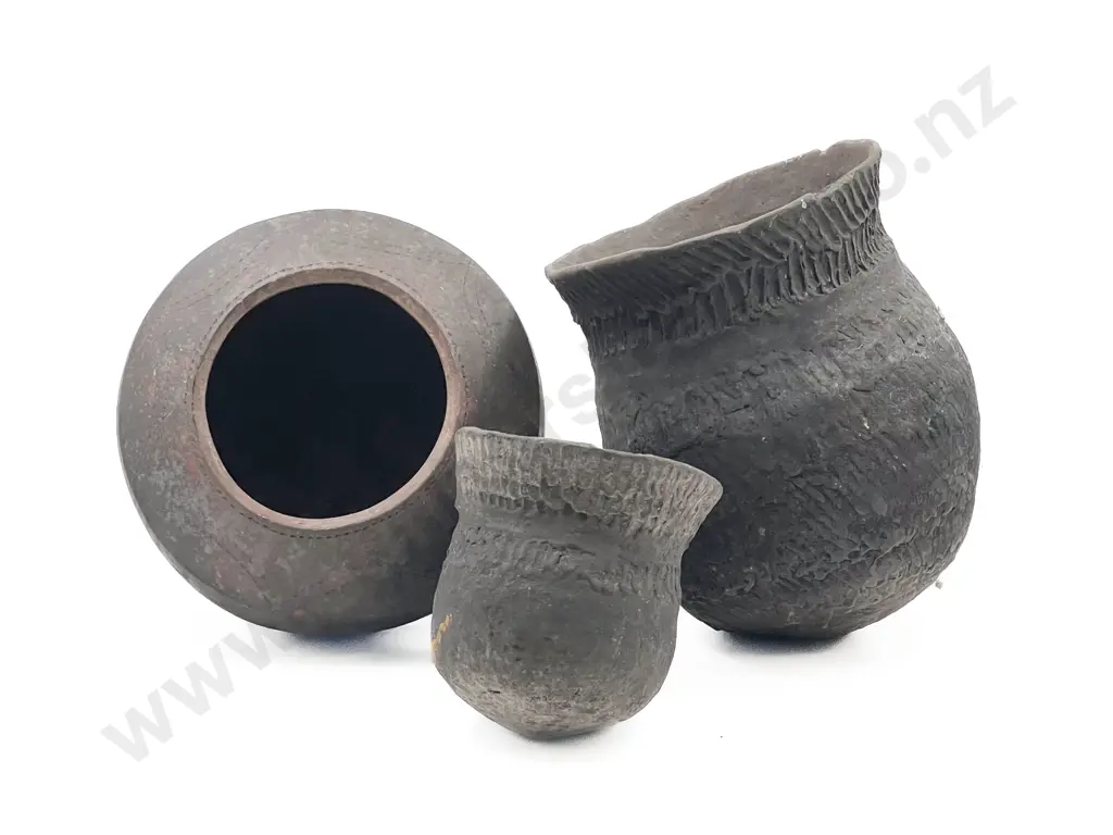 Three Papua New Guinean Raku Fired Cooking Pots Image 1++