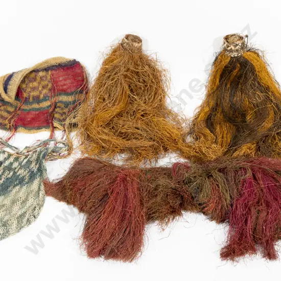 Four Papua New Guinea Raffia Tribal Garments And Two Billum Bags