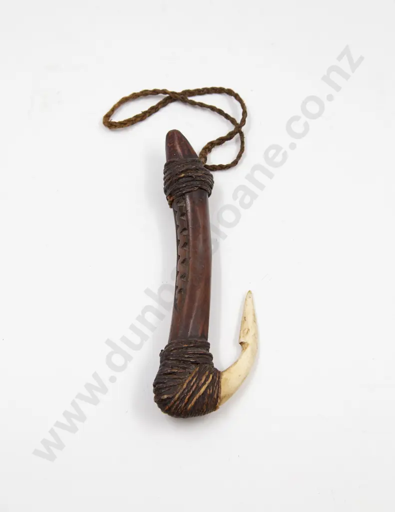 A Polynesian Fishhook With Wooden Shank And Bone Barb Image 1++