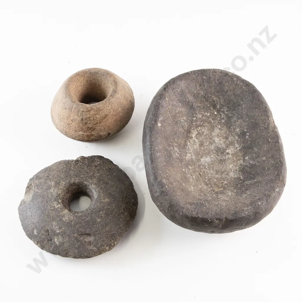 Two Stone Mace Heads And A Stone Grinding Slate Image 1++