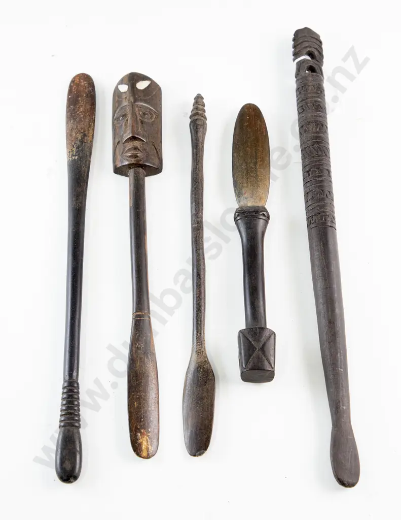Four Carved Wood Papua New Guinea Lime Spatulas Image 1++