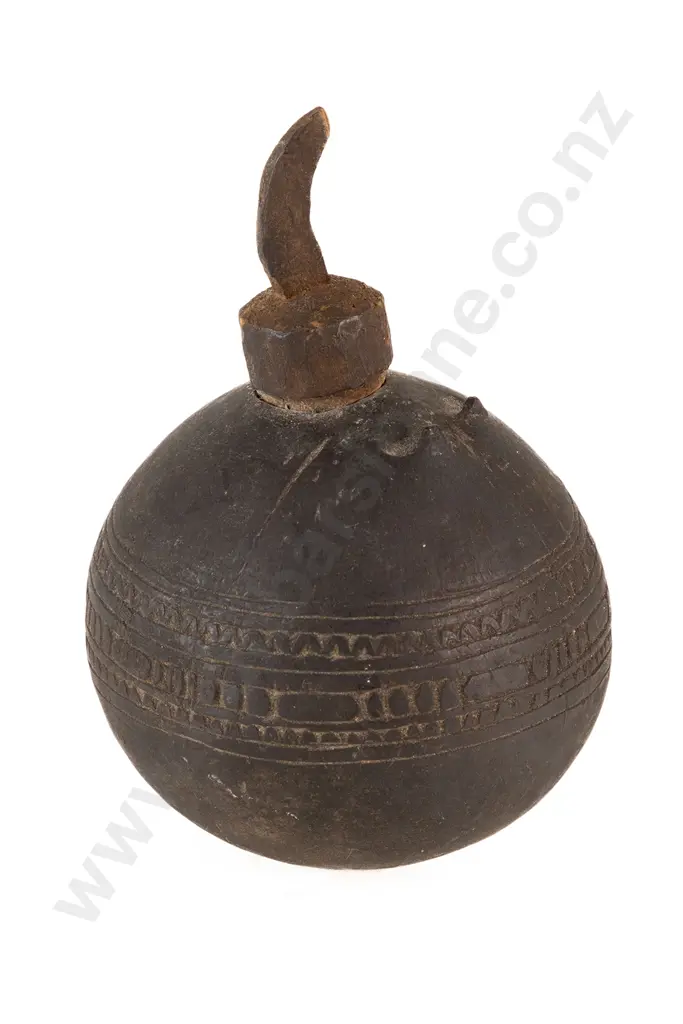 A Papua New Guinea Calabash Lime Container With Stopper And Incised Decoration Image 1++
