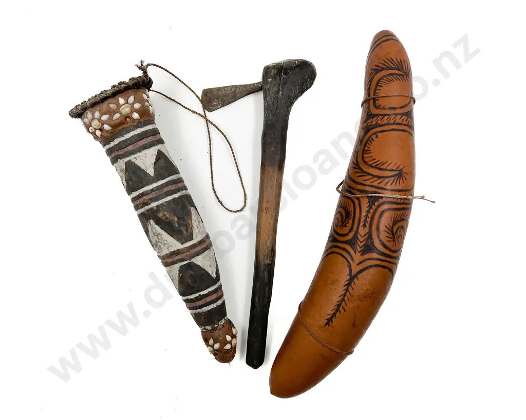 Two Papua New Guinea Gourds And A Small Hafted Axe Image 1++