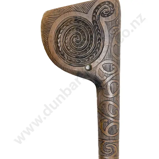 A Tewhatewha Carved With Kowhaiwhai And Koru Motifs
