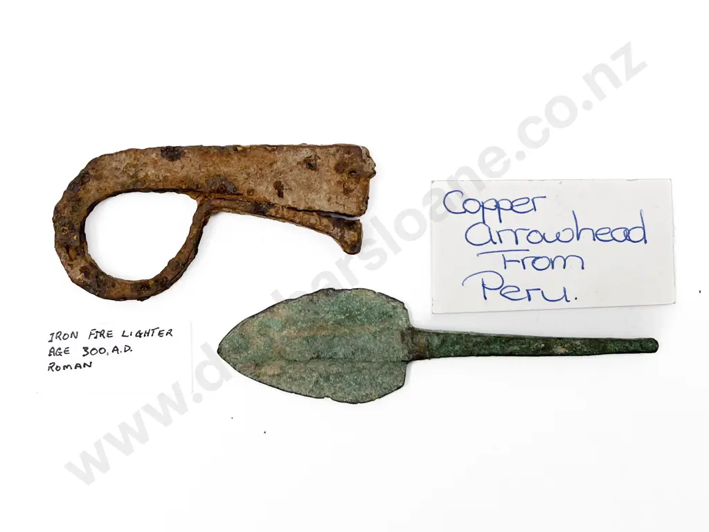 A Roman Fire Lighter And A Cooper Arrow Head From Peru Image 1++