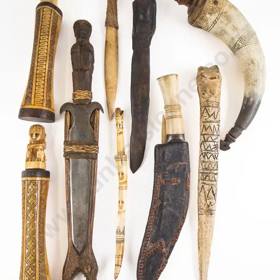An Assortment Of Tribal Bladed Items And Medicine Containers (15 Pieces)