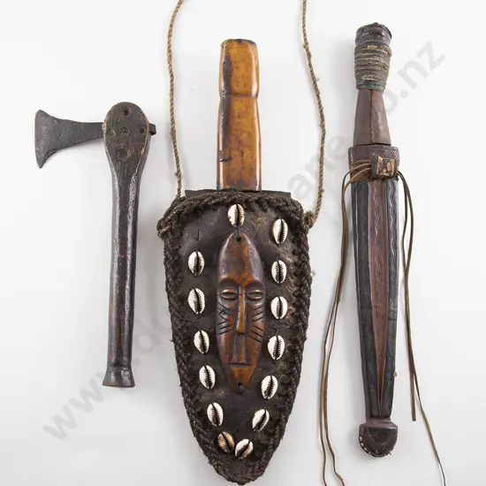 Two African Sheathed Knives And A Hand Axe