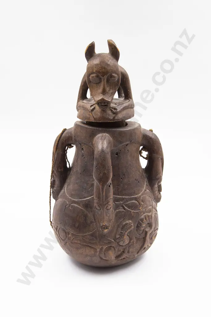 Sepik River Carved Wood Water Vessel Image 1++