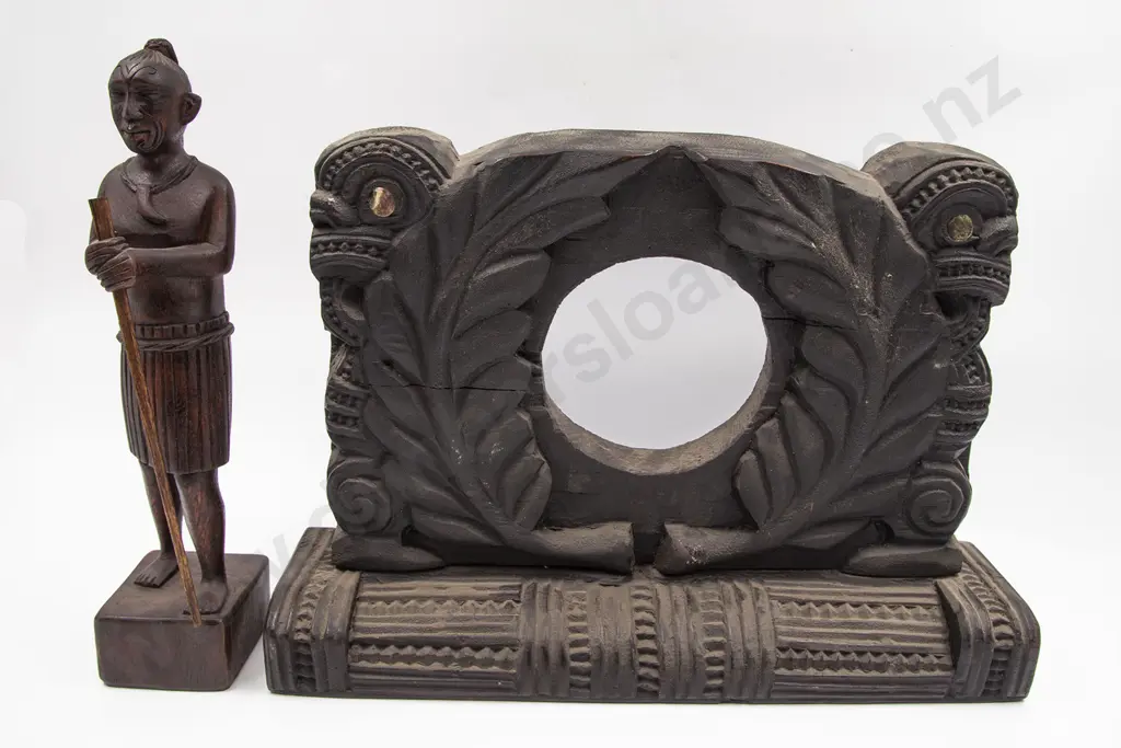 Maori Carved Clock Case With Figure Image 1++
