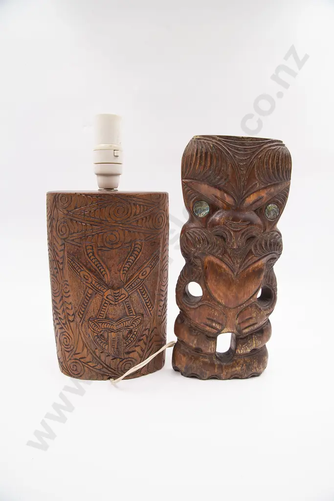Carved Wheku Lamp Base With Pou Whakairo Image 1++