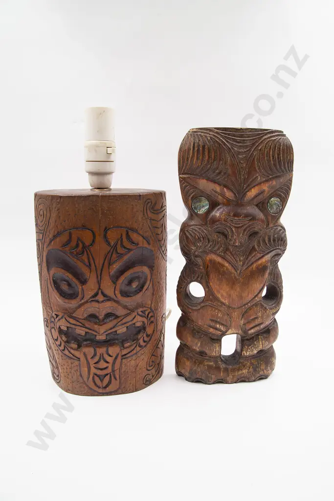 Carved Wheku Lamp Base With Pou Whakairo Image 1++