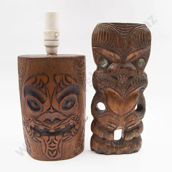 Carved Wheku Lamp Base With Pou Whakairo