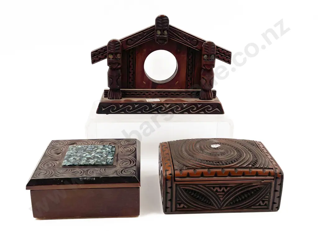 Two Carved Boxes With Clock Case Image 1++