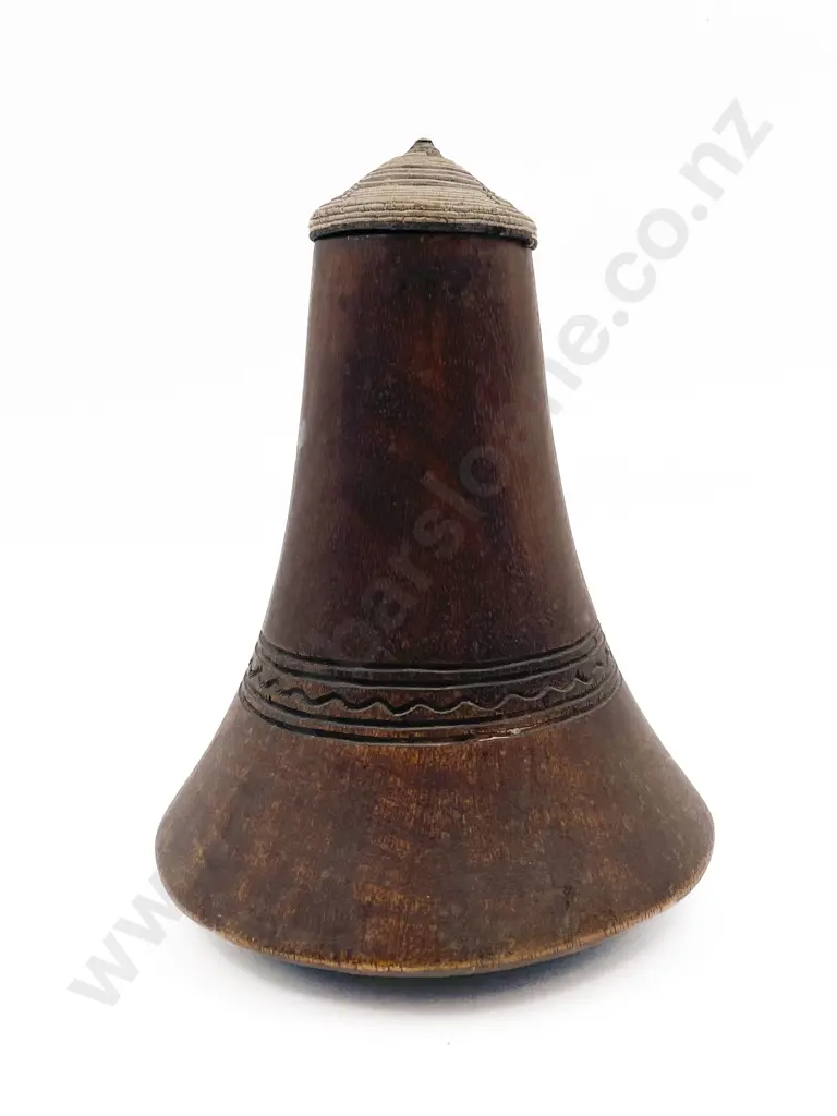 Wooden Vessel With Woven Lid Image 1++