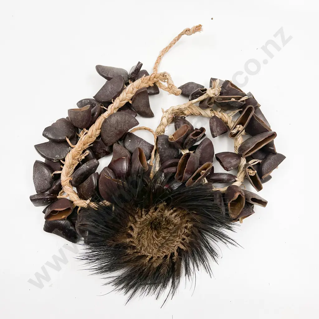 Two Papua New Guinea Betel Nut Dance Necklaces And A Cassowary Feather Head Adornment Image 1++