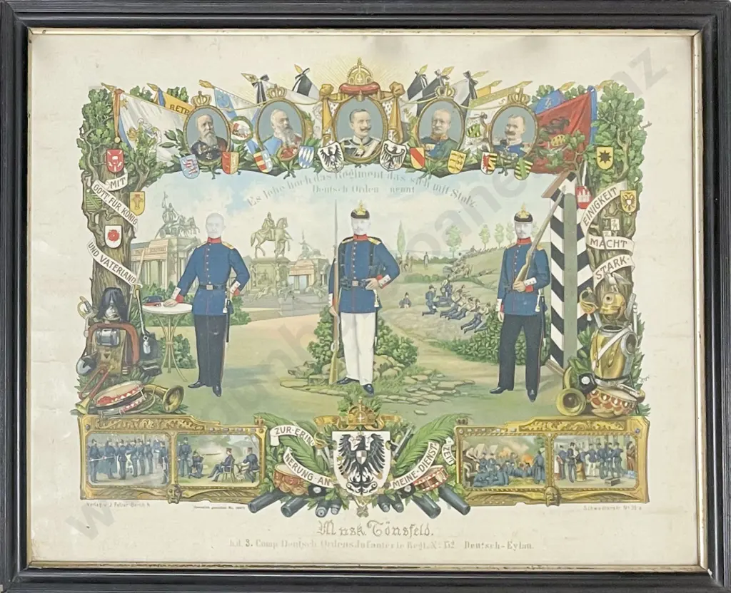 WWI German Coloured Lithograph Regimental Commemorative Image 1++