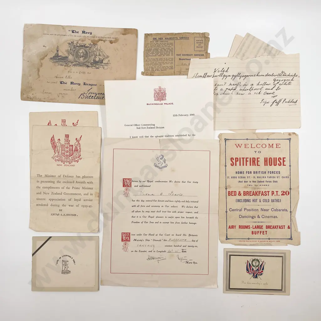 WWII NZ And British Defence Medal Certificates and Various Commemorative Services Image 1++