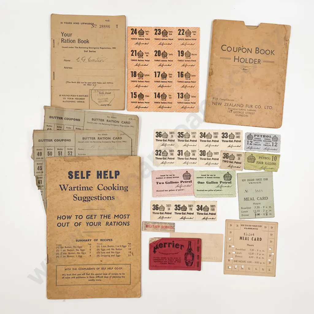 Collection WWII NZ Ration Cards Tickets and Ration Book with Wartime Cookbook Image 1++