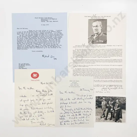 Autographed photograph of Field Marshal Lord Carver and Three Handwritten Letters 1977/80