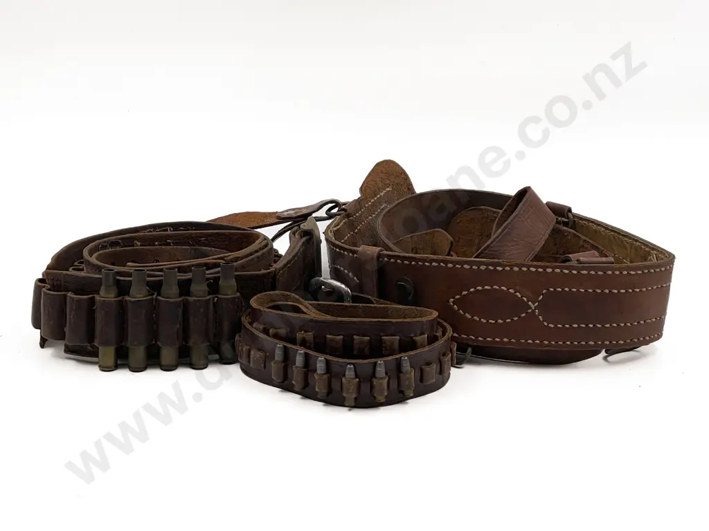 Military Issue Leather Waist Belt and Two Ammo Belts Image 1++