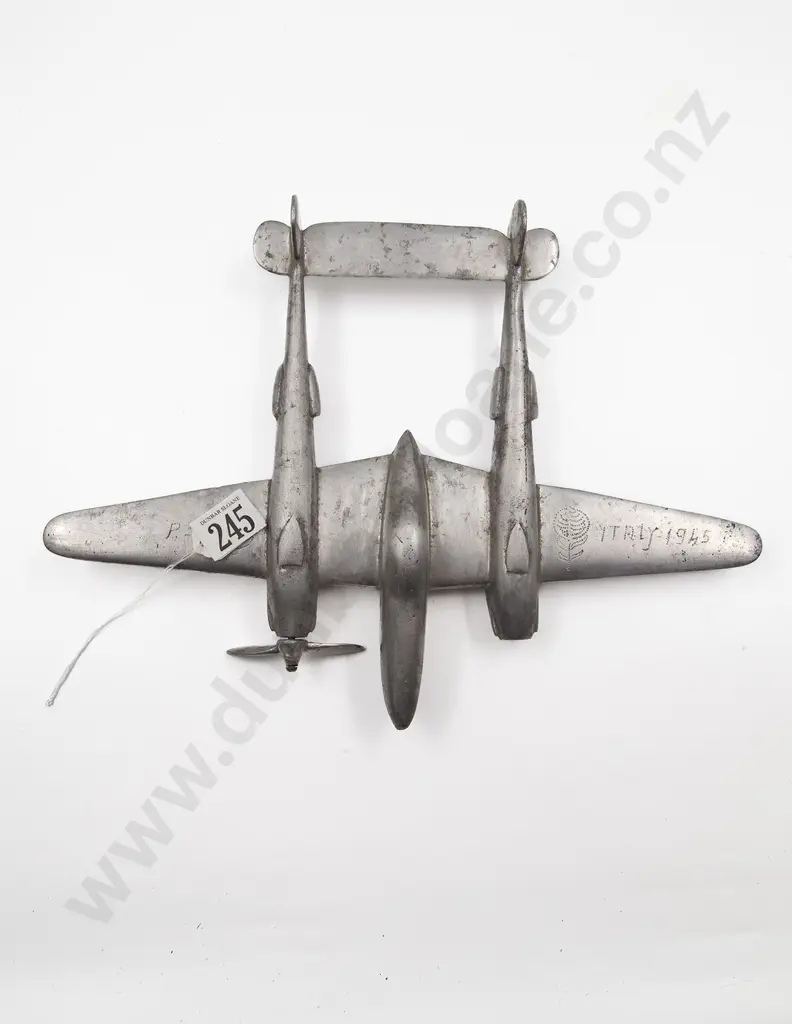 WWII Trench Art Aluminium Lockheed P-38 Lightning Model Image 1++