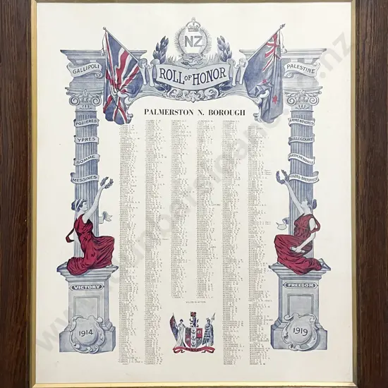 Oak Framed Roll of Honor Palmerston N. Borough 1914-1919