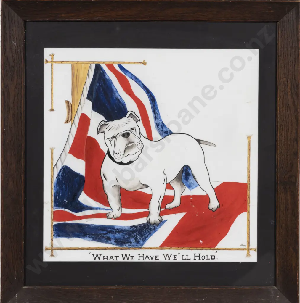 Oak Framed Watercolour of a Bulldog on Milk Glass Image 1++