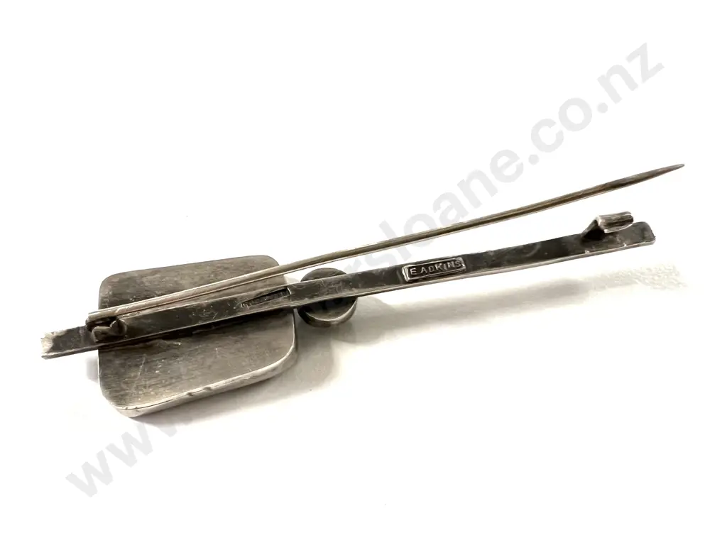 NZ Silver Eleanor Mary Copeland Adkins (1882-1968) Paua and Greenstone Lapel Brooch Image 1++