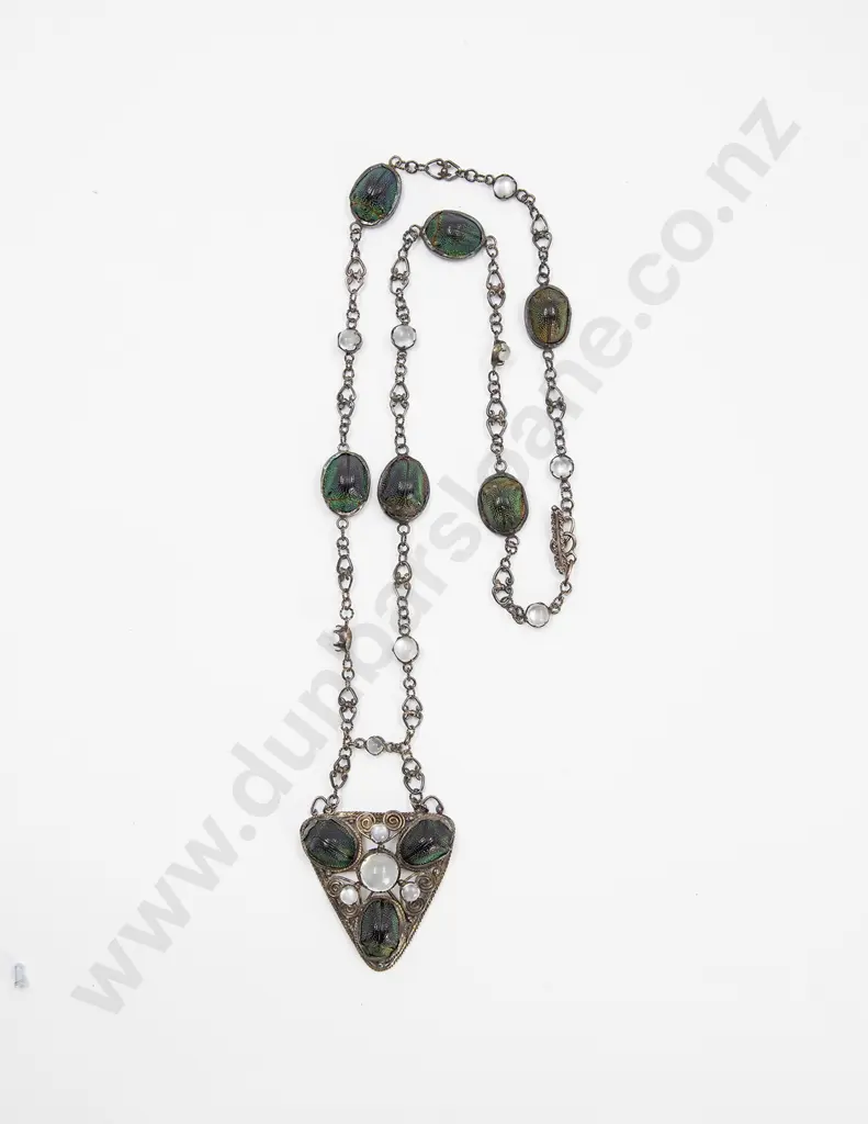 Arts & Crafts S/S Scarab and Moonstone Necklace Image 1++