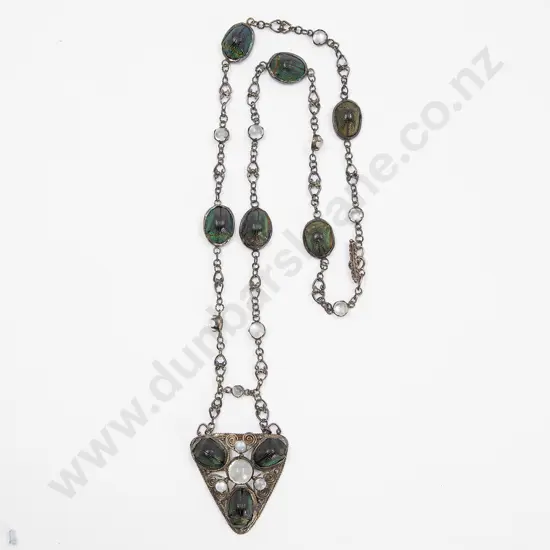 Arts & Crafts S/S Scarab and Moonstone Necklace