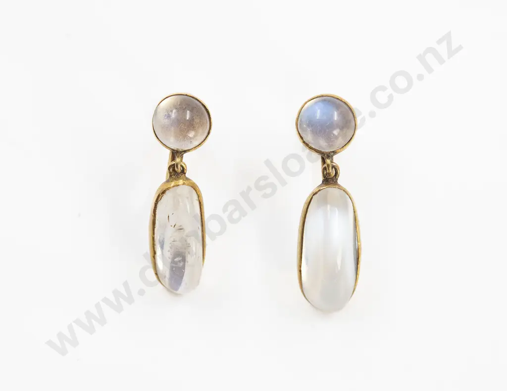 Pair Vintage 9ct Moonstone Pendant Drop Earrings Image 1++